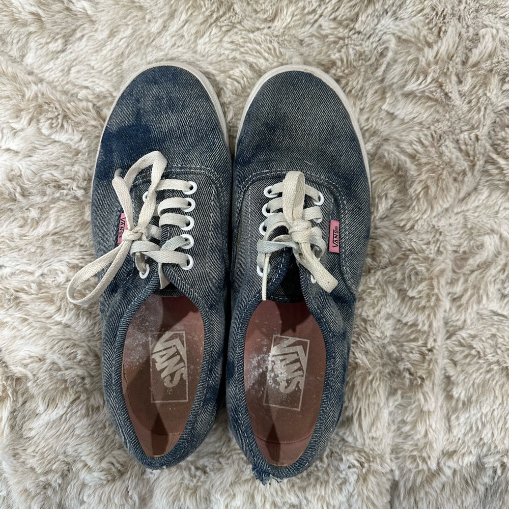 Denim style vans. With pink tag and inner sole. Women’s size 8